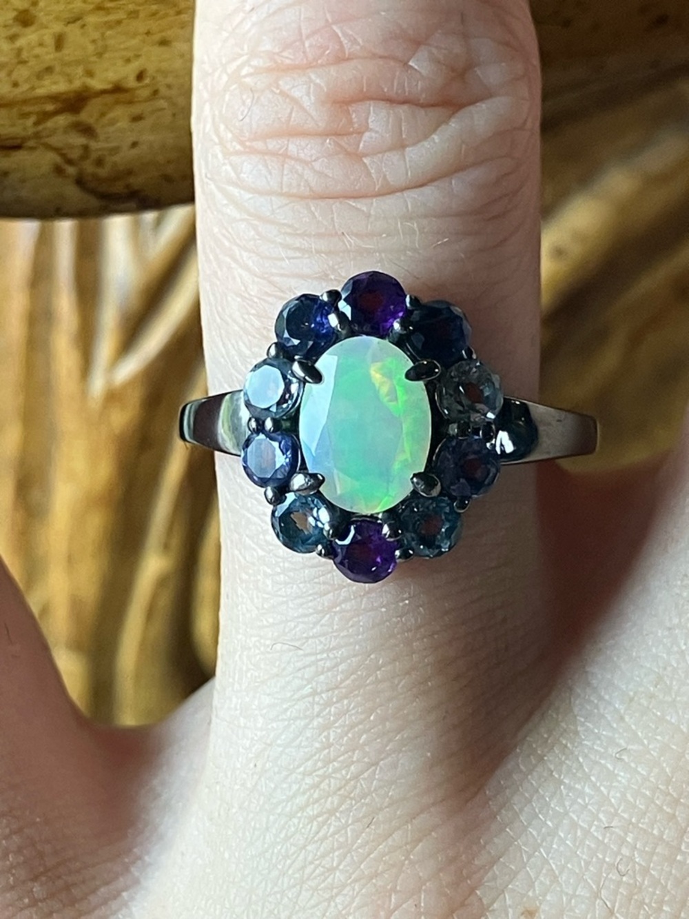 Natural Ethiopian Opal Multi Gemstone Ring Size 7.75